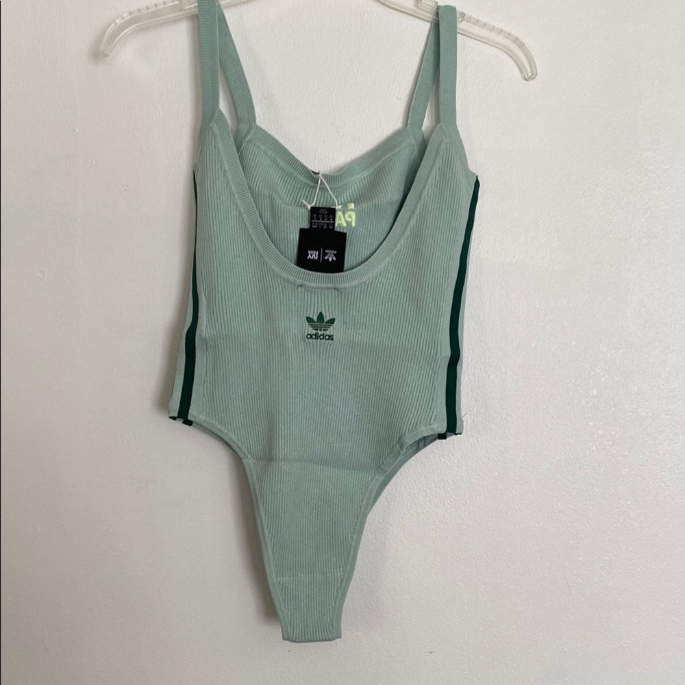 Adidas x IVY PARK Mint Ribbed Bodysuit with Dark Green Stripes